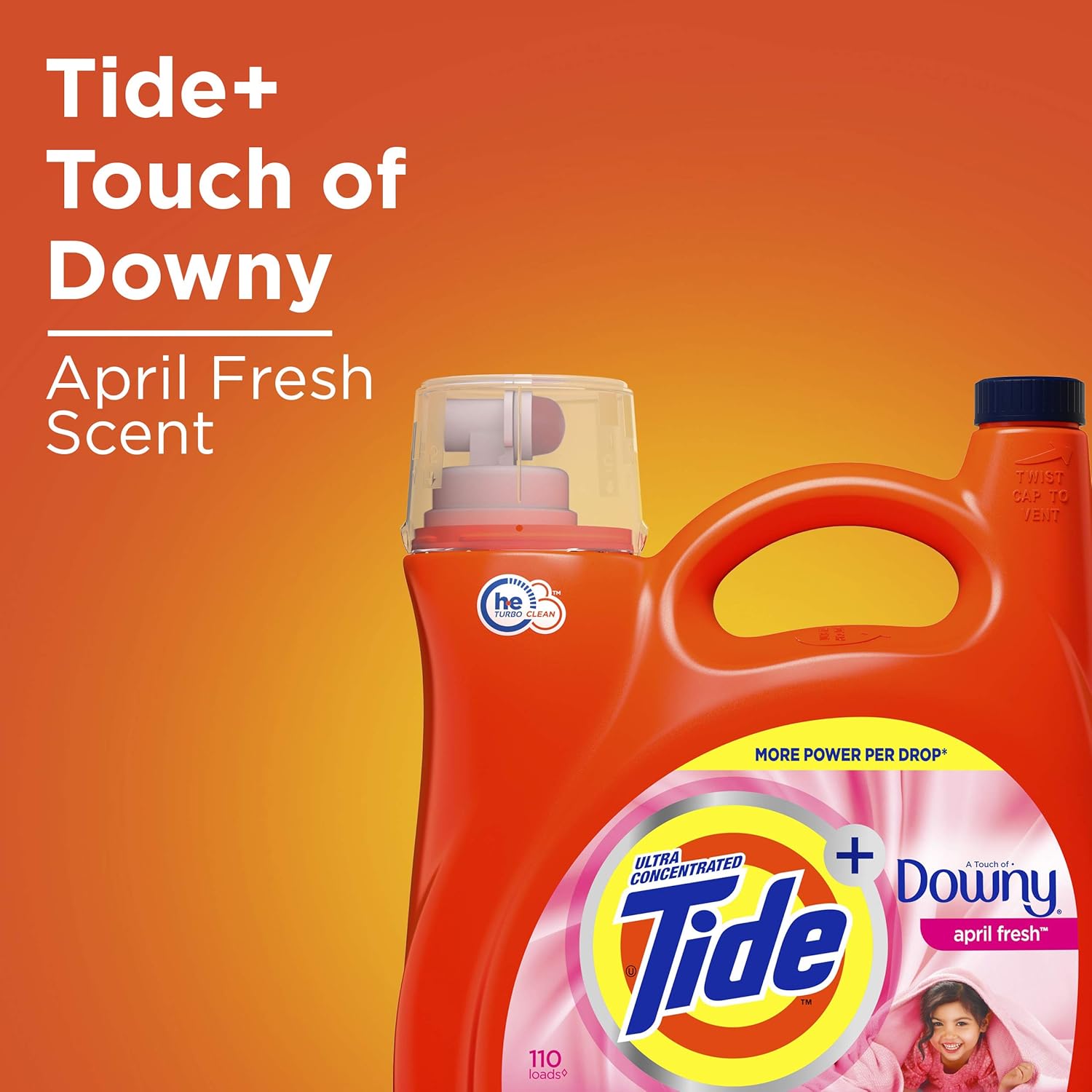 Tide plus Downy Liquid Laundry Detergent Soap, April Fresh Scent, HE Compatible, 94 Loads, 132 fl oz