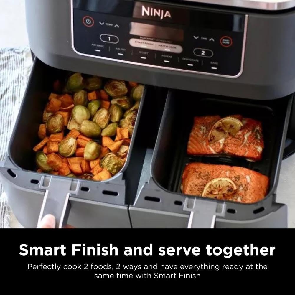 Ninja Air Fryer, Thermometer, Roast, Bake, Air Fry, Crisps, Broil, Reheats, Keep Warm, 10-in-1, Fries, Frozen Food, Veggies, and Meat, Quick Meals, Healthy Meals, Less Oil, 10 QT, Grey, DZ550