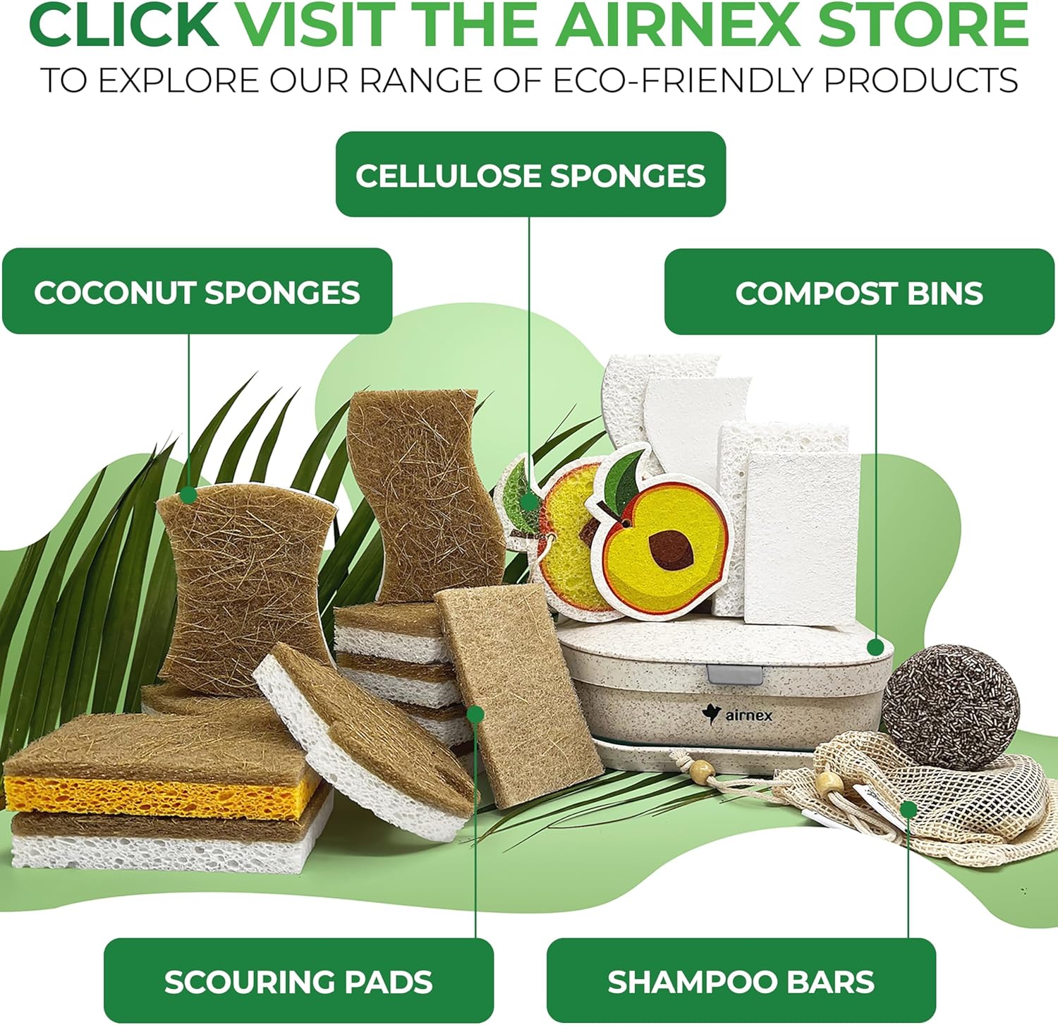 Natural Kitchen Sponge - Biodegradable Compostable Cellulose and Coconut Scrubber Sponge - Pack of 12 Eco Friendly Sponges for Dishes