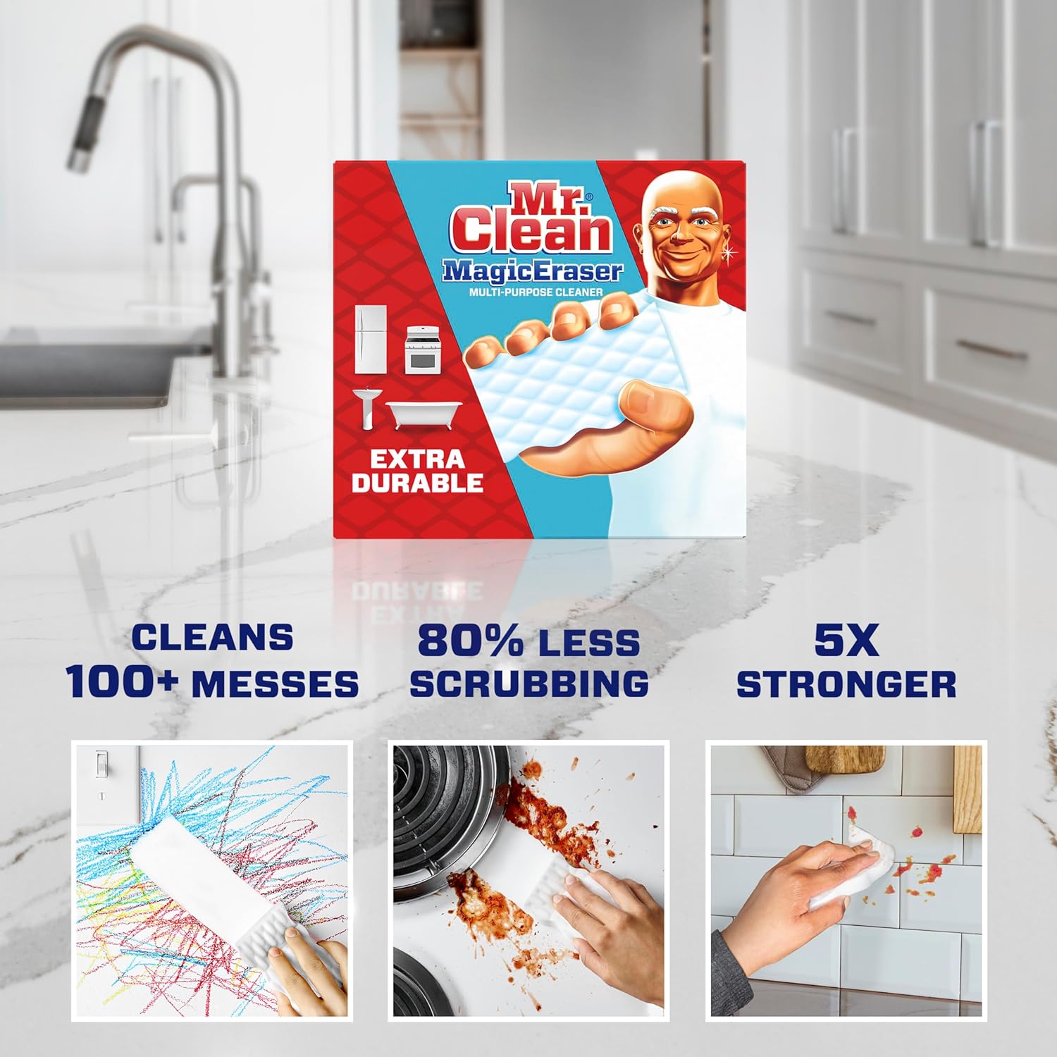 Mr. Clean Magic Eraser Extra Durable, Cleaning Pads with Durafoam, 10 Count