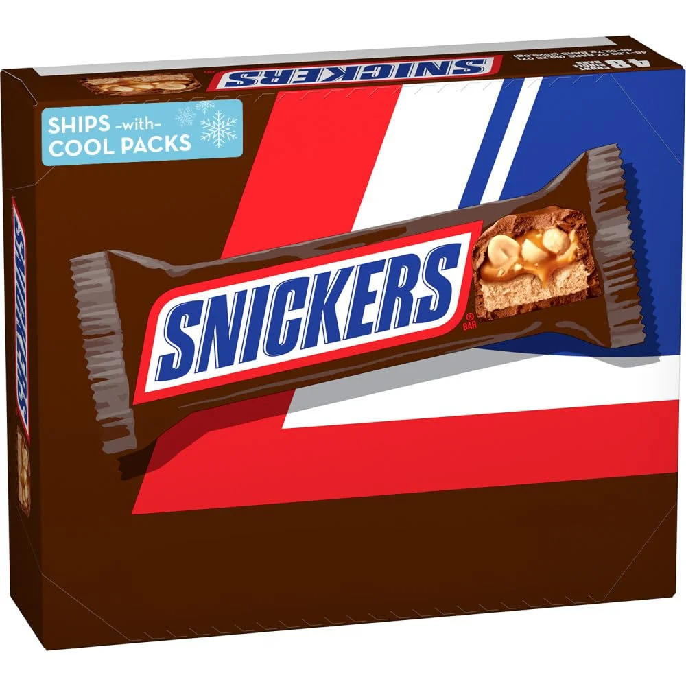 SNICKERS Full Size Bulk Milk Chocolate Candy Bars, 1.86 oz Bar, 48 ct Box