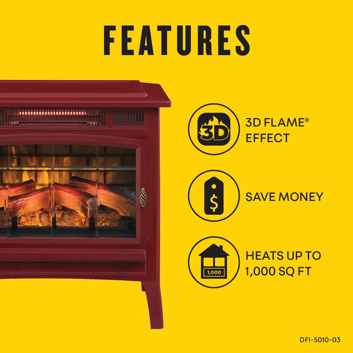duraflame Freestanding Electric Fireplace Stove Heater with 3D Flame Effect for 1,000 Sq. Ft. Room, Black