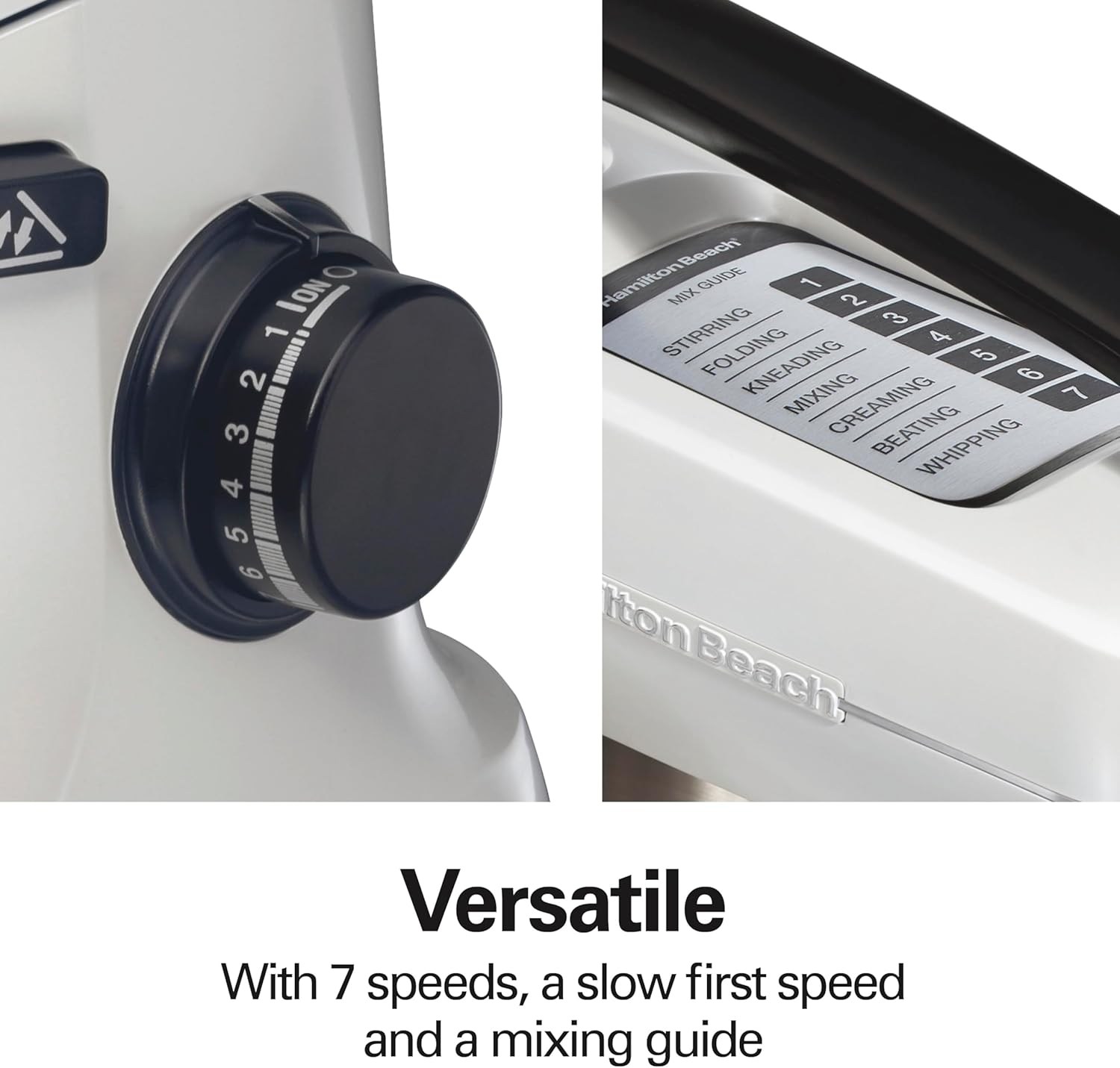 Hamilton Beach Electric Stand Mixer, 4 Quarts, Dough Hook, Flat Beater Attachments, Splash Guard 7 Speeds with Whisk, Black with Top Handle