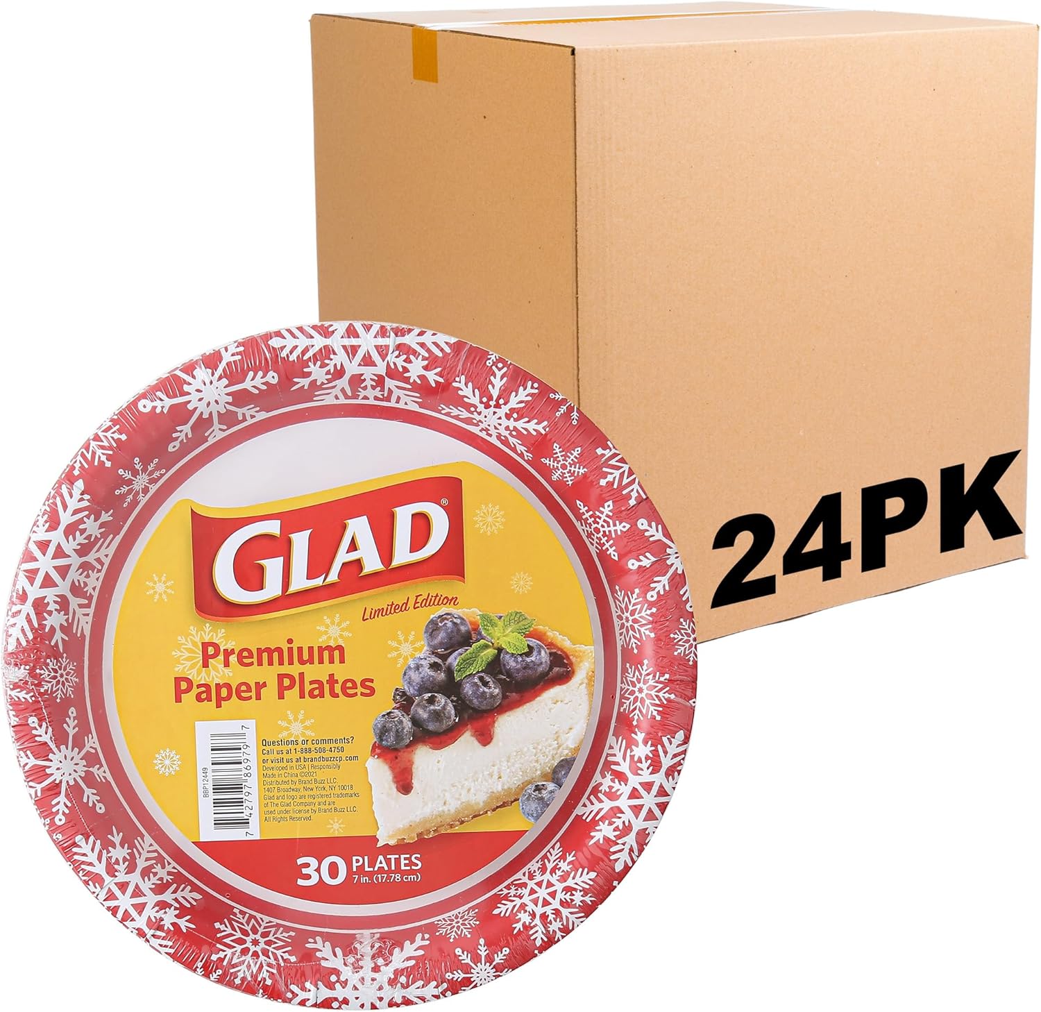 Glad Disposable Holiday Paper Plates, 10 Inch, 20 Count - Red Snowflake Design, Heavy Duty and Microwavable