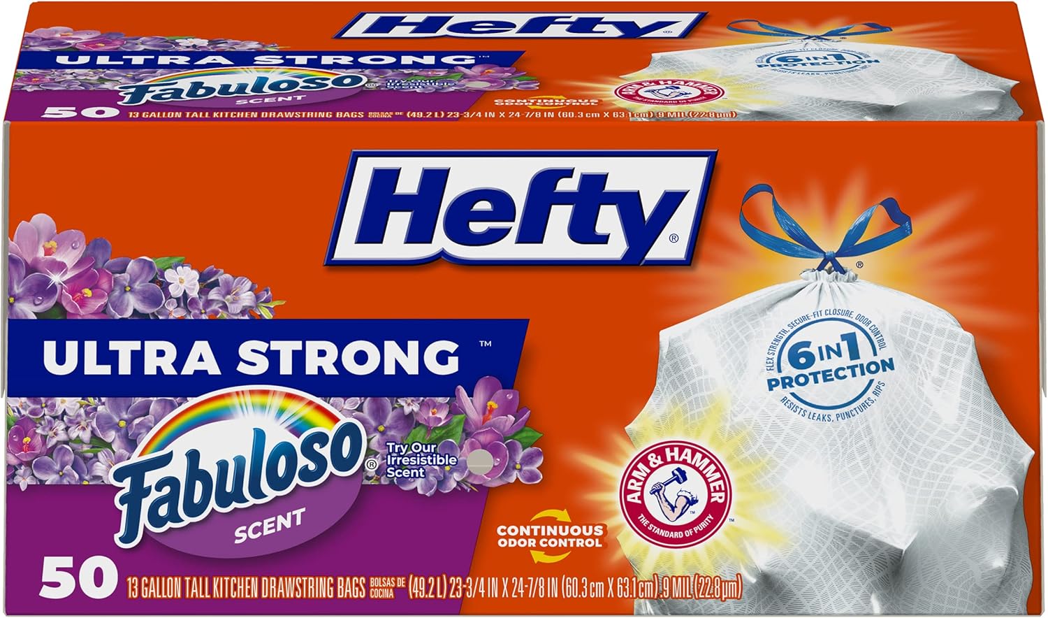 Hefty Ultra Strong Tall Kitchen Trash Bags, Lavender & Sweet Vanilla Scent, 13 Gallon, 80 Count