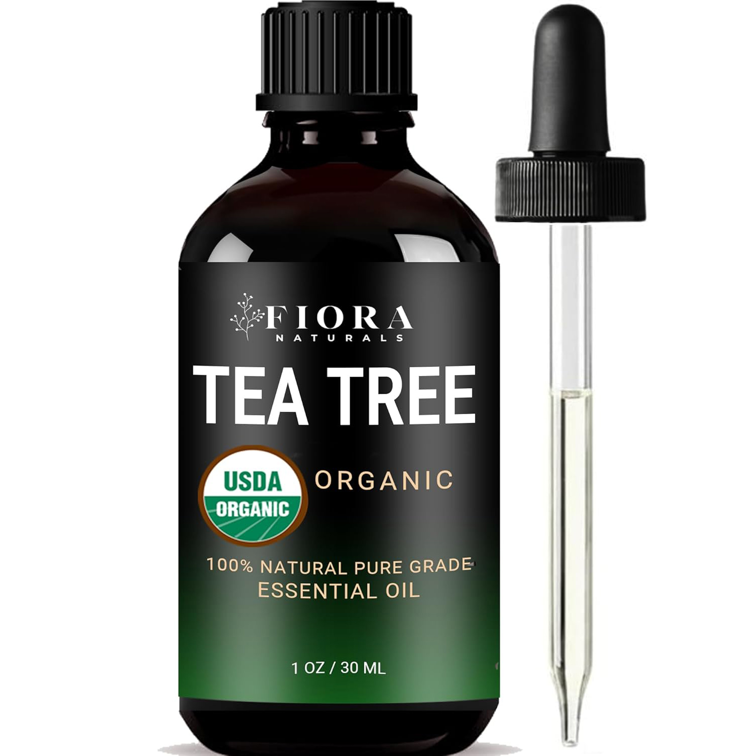 Tea Tree Essential Oil by Fiora Naturals- 100% Pure Organic Oil, for Face, Hair, Skin, Acne, Scalp, Foot and Toenails. Melaleuca Alternifolia, 1 oz /30ml