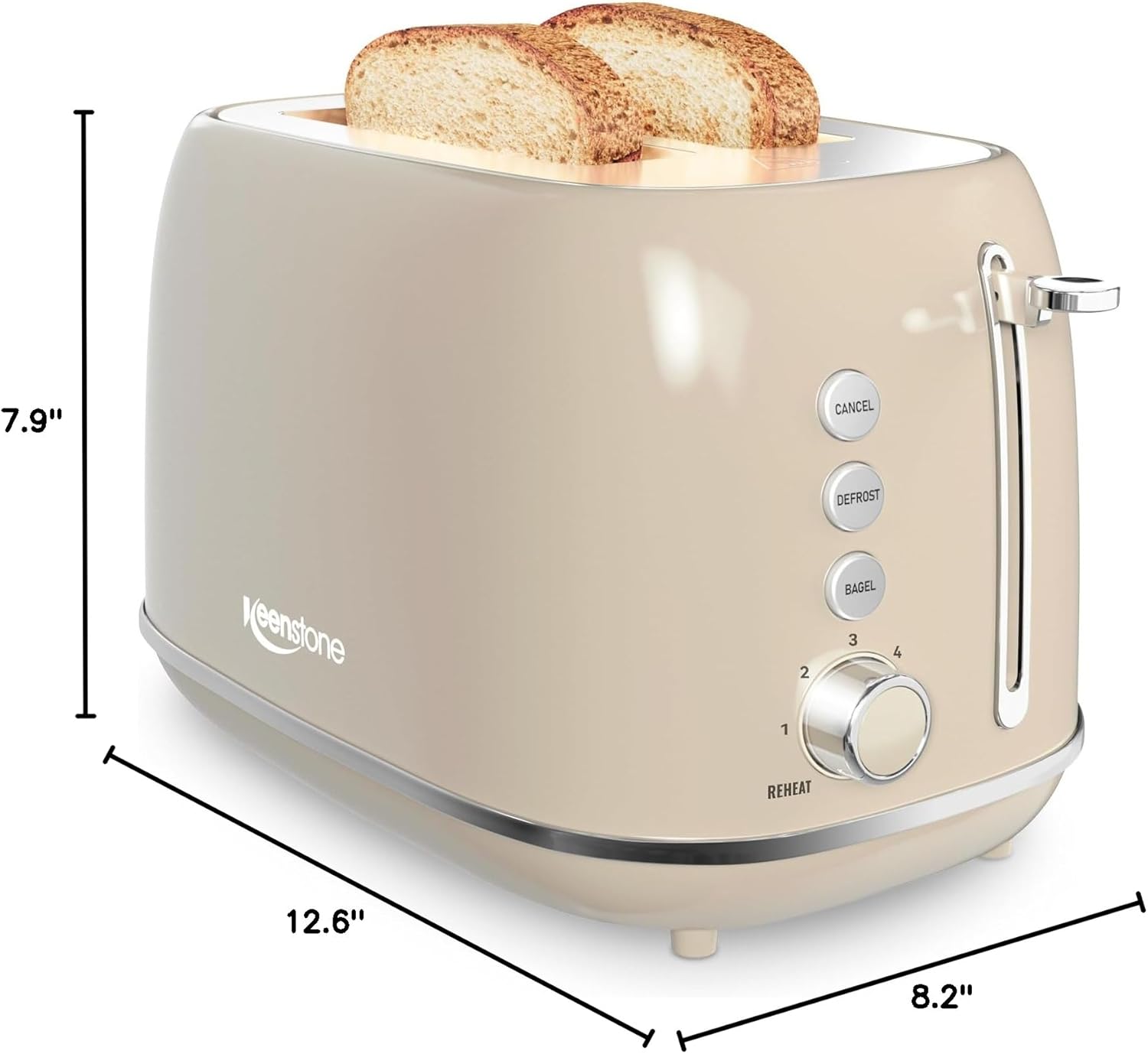 2 Slice Stainless Steel Toaster Retro with 6 Bread Shade Settings, Bagel, Cancel, Defrost Function, 2 Slice Toaster with Extra Wide Slot, Removable Crumb Tray, White