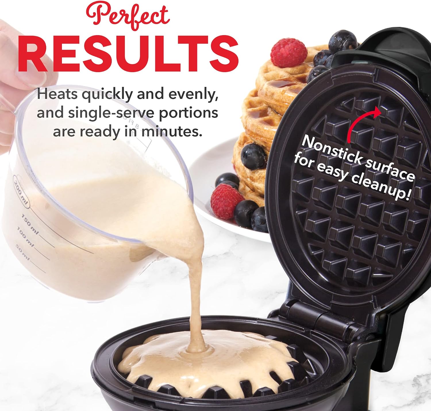 DASH Mini Waffle Maker - 4” Waffle Mold, Nonstick Waffle Iron with Quick Heat-Up, PTFE Nonstick Surface - Perfect Mini Waffle Maker for Kids and Families, Just Add Batter (Aqua)
