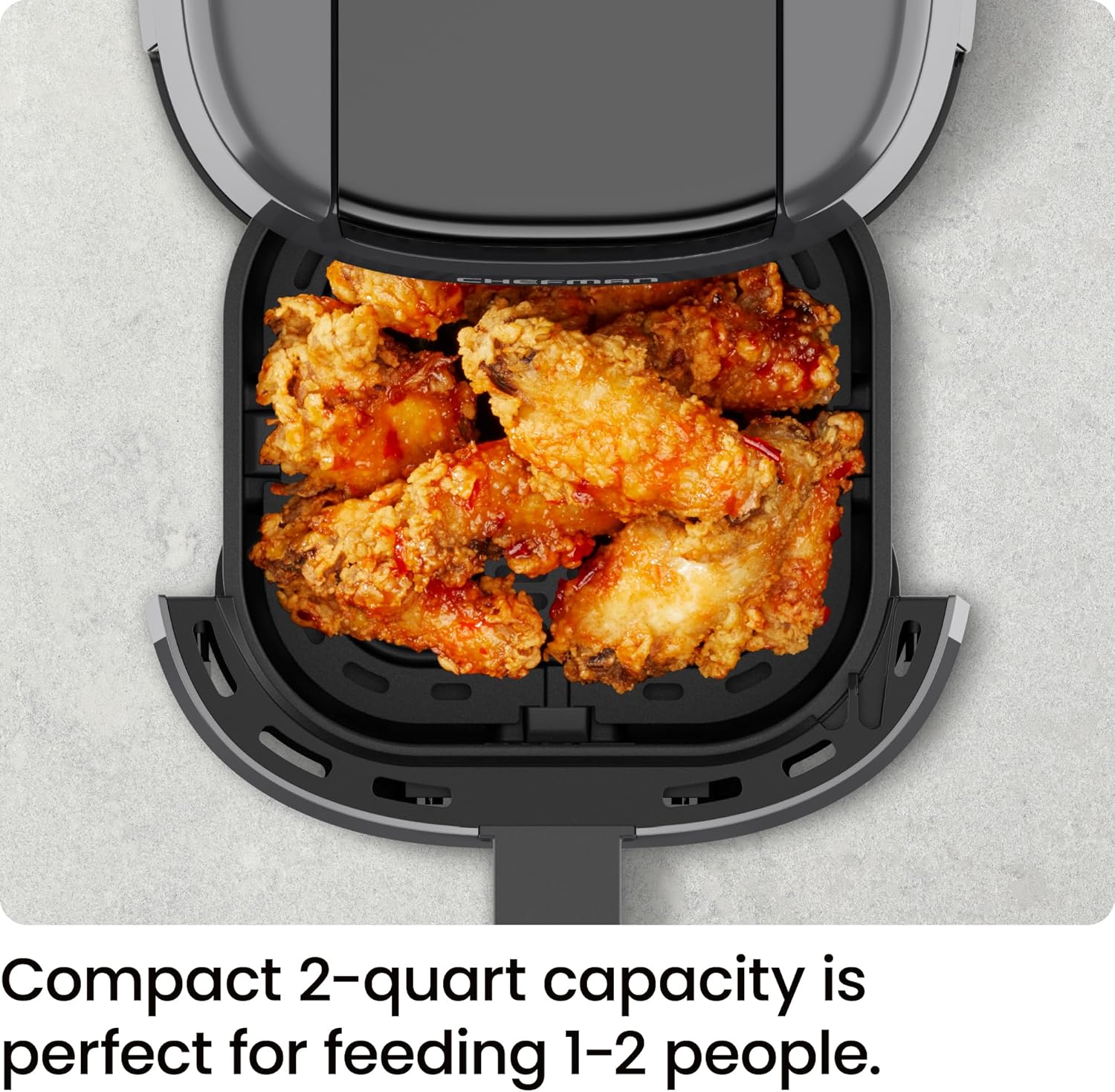 CHEFMAN 2 Qt Mini Air Fryer – Digital Space-Saving Compact Air Fryer with Nonstick and Dishwasher Safe Basket, Quick & Easy Meals in Minutes, Features Digital Timer and Shake Reminder – Grey