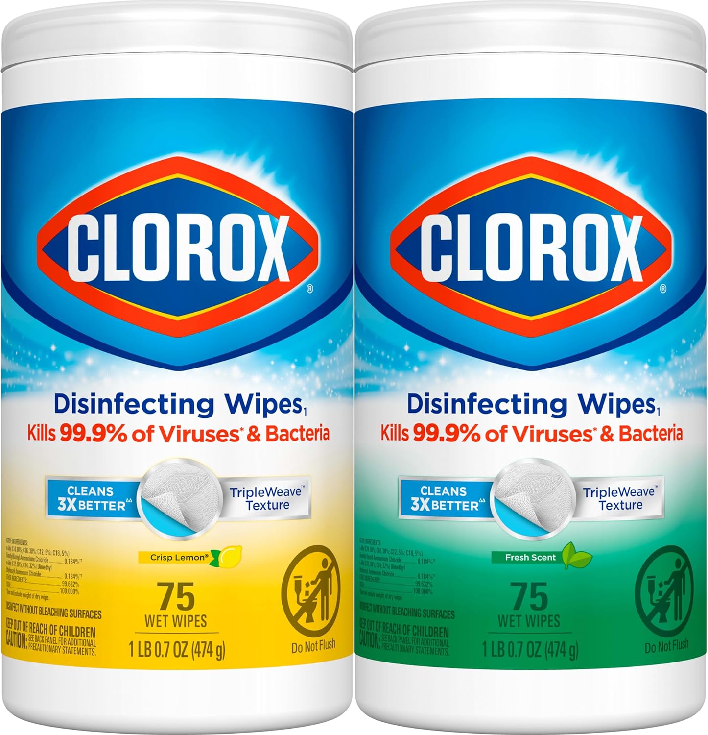 Clorox Disinfecting Wipes Value Pack, Household Essentials, 75 Count, Pack of 3 (Package May Vary)