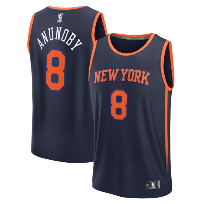 Men’s New York Knicks OG Anunoby Fanatics Navy Fast Break Player Jersey – Statement Edition
