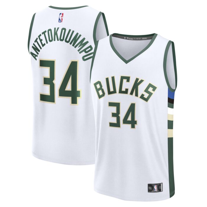 Youth Milwaukee Bucks Giannis Antetokounmpo Fanatics White Fast Break Replica Player Jersey – Association Edition