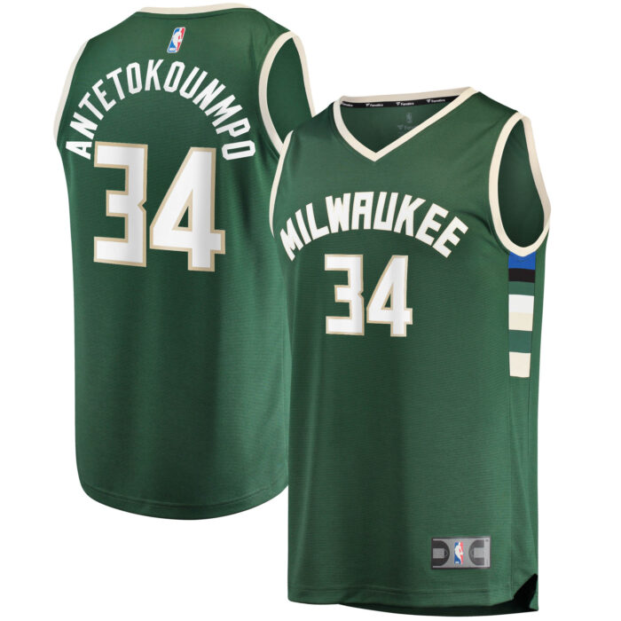 Men’s Milwaukee Bucks Giannis Antetokounmpo Fanatics Hunter Green Big & Tall Fast Break Player Jersey – Icon Edition