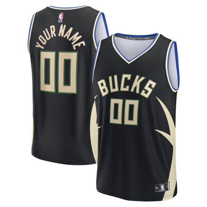 Youth Milwaukee Bucks Fanatics Black Fast Break Custom Jersey – Statement Edition