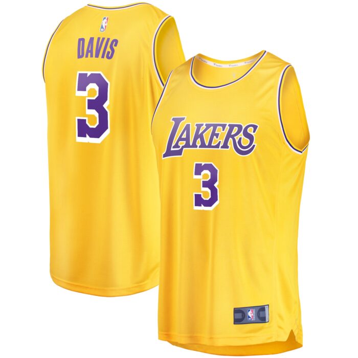 Men’s Los Angeles Lakers Anthony Davis Fanatics Gold Fast Break Replica Player Jersey – Icon Edition