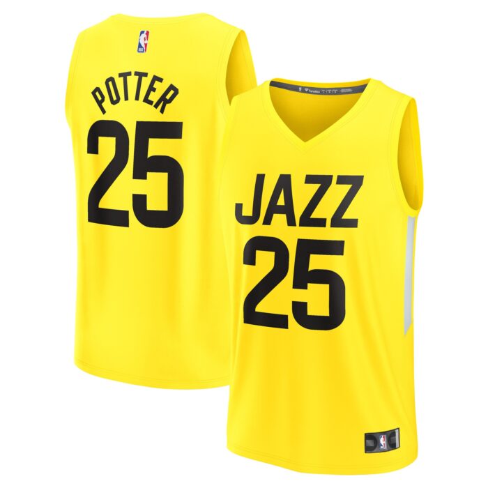 Men’s Utah Jazz Micah Potter Fanatics Yellow Fast Break Player Jersey – Icon Edition