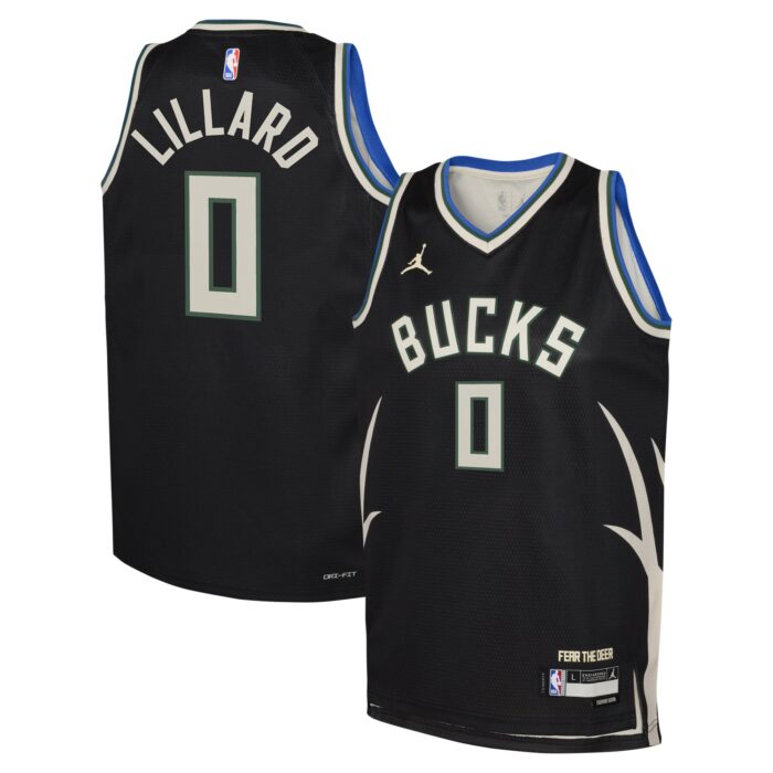 Youth Milwaukee Bucks Damian Lillard Jordan Brand Black Swingman Jersey – Statement Edition