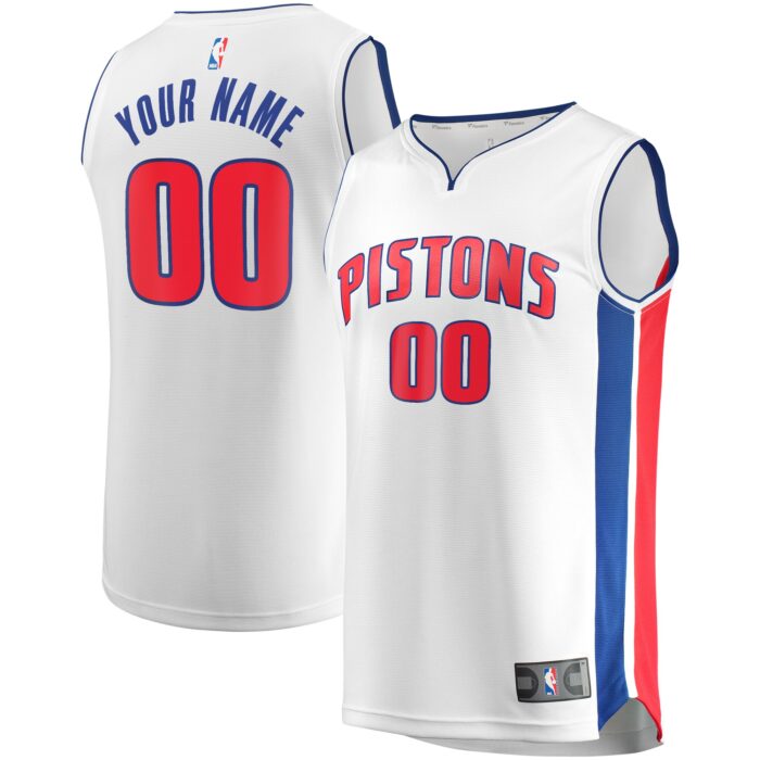 Men’s Detroit Pistons Fanatics White Fast Break Custom Replica Jersey – Association Edition