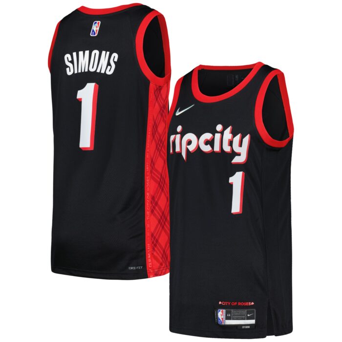 Men’s Portland Trail Blazers Anfernee Simons Nike Black Swingman Player Jersey – City Edition