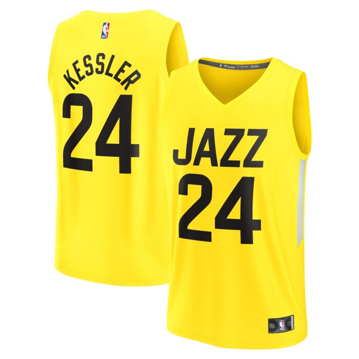 Youth Utah Jazz Walker Kessler Fanatics Yellow Fast Break Player Jersey – Icon Edition