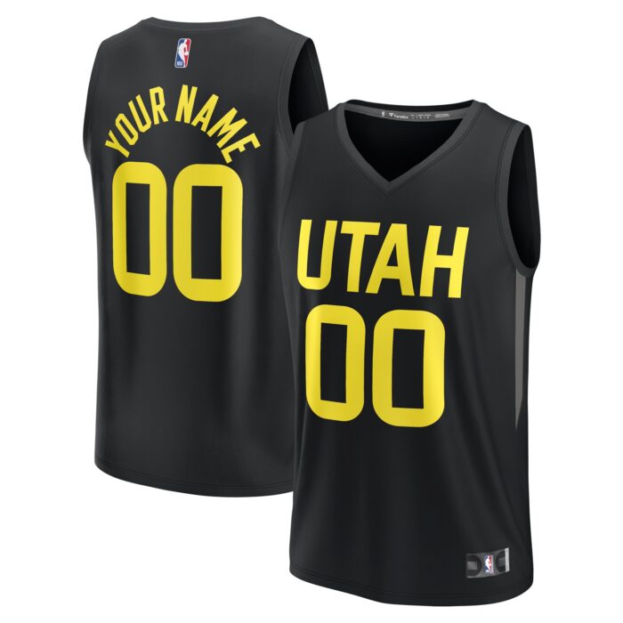 Men’s Utah Jazz Fanatics Black Fast Break Custom Replica Jersey – Statement Edition