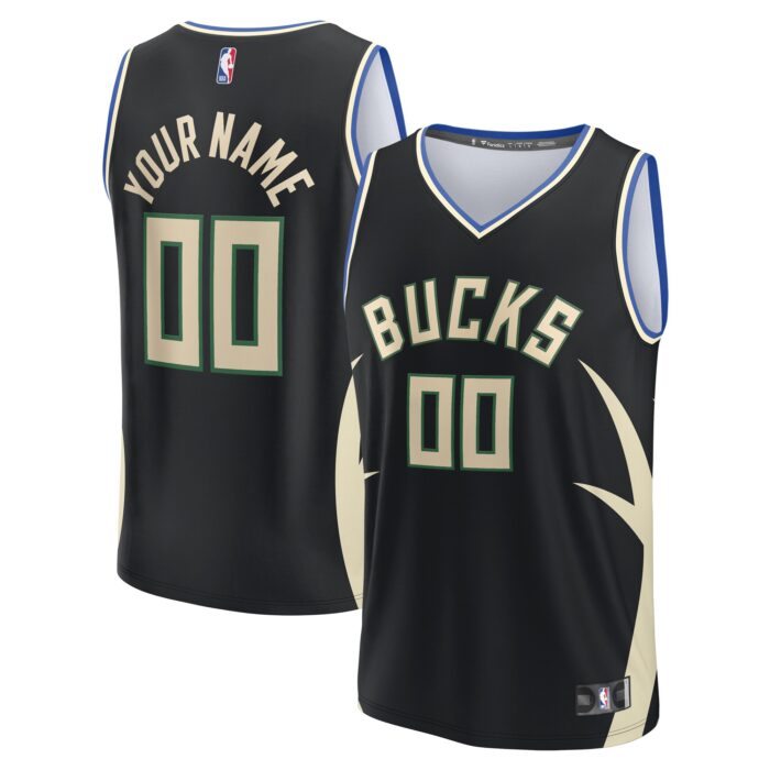 Men’s Milwaukee Bucks Fanatics Black Custom Fast Break Jersey – Statement Edition