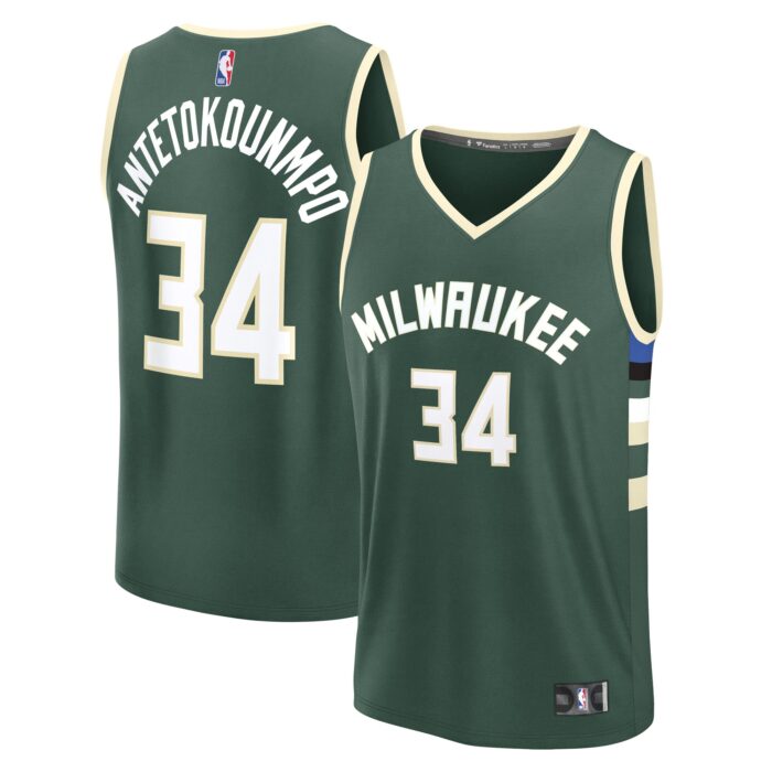 Youth Milwaukee Bucks Giannis Antetokounmpo Fanatics Hunter Green Fast Break Replica Player Jersey – Icon Edition