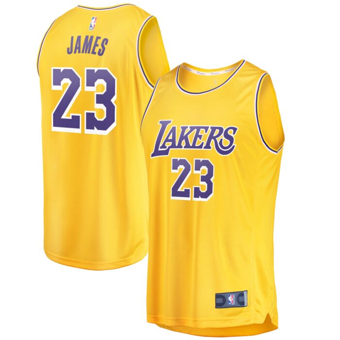 Men’s Los Angeles Lakers LeBron James Fanatics Gold Fast Break Replica Player Jersey – Icon Edition
