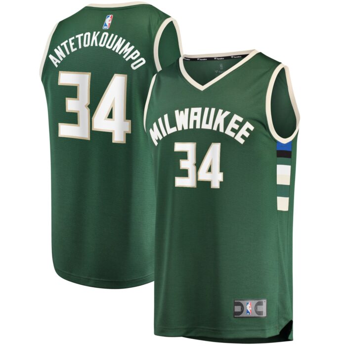 Men’s Milwaukee Bucks Giannis Antetokounmpo Fanatics Hunter Green Fast Break Replica Player Jersey – Icon Edition