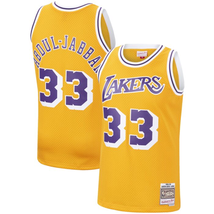 Men’s Los Angeles Lakers Kareem Abdul-Jabbar Mitchell & Ness Gold Hardwood Classics Swingman Jersey