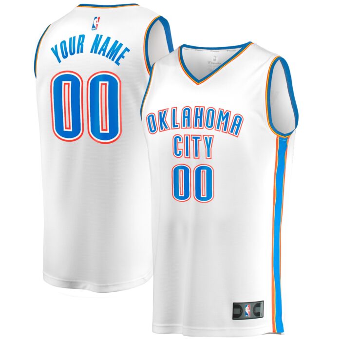 Men’s Oklahoma City Thunder Fanatics White Fast Break Custom Replica Jersey – Association Edition