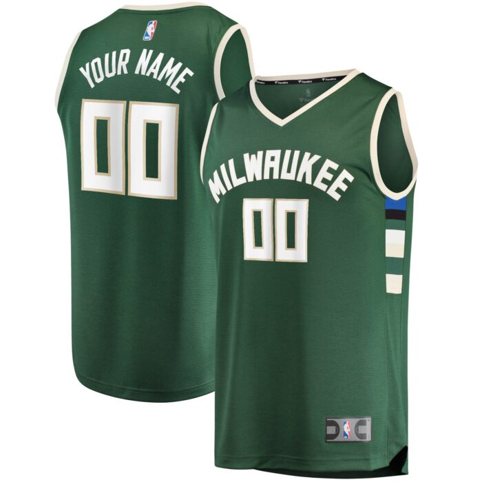 Men’s Milwaukee Bucks Fanatics Hunter Green Fast Break Custom Replica Jersey – Icon Edition