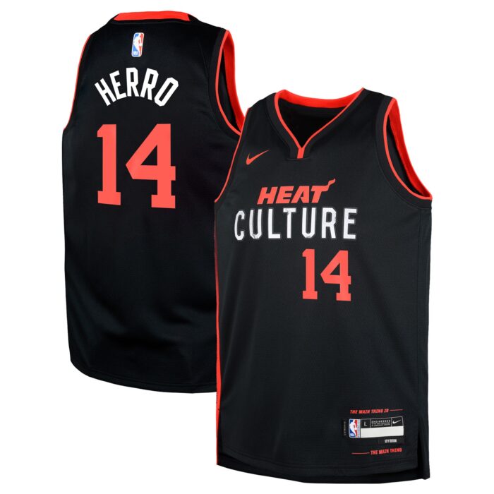 Youth Miami Heat Tyler Herro Nike Black Swingman Replica Jersey – City Edition