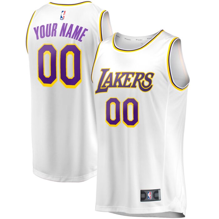 Men’s Los Angeles Lakers Fanatics White Fast Break Custom Replica Jersey – Association Edition