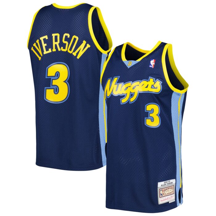 Men’s Denver Nuggets Allen Iverson Mitchell & Ness Navy Hardwood Classics Swingman Jersey