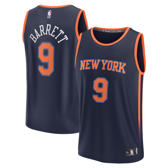 Men’s New York Knicks RJ Barrett Fanatics Navy Fast Break Replica Player Jersey – Statement Edition