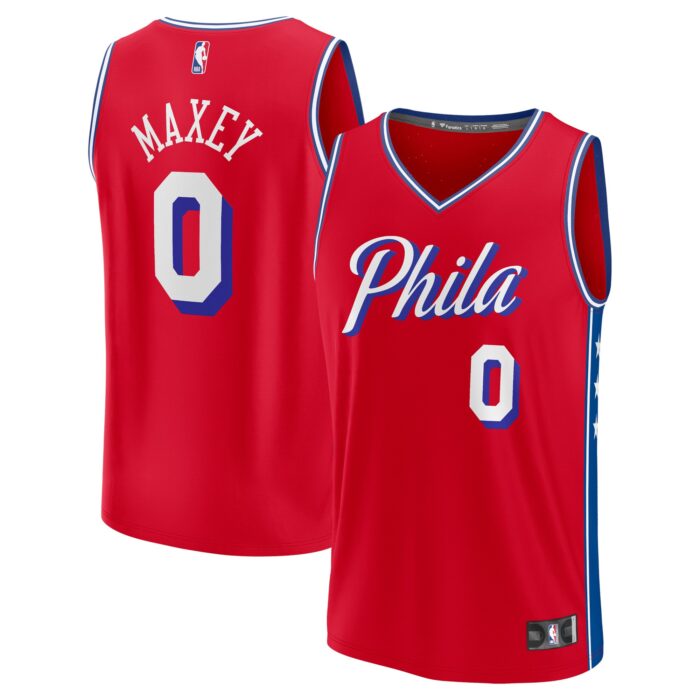 Youth Philadelphia 76ers Tyrese Maxey Fanatics Red Fast Break Player Jersey – Statement Edition