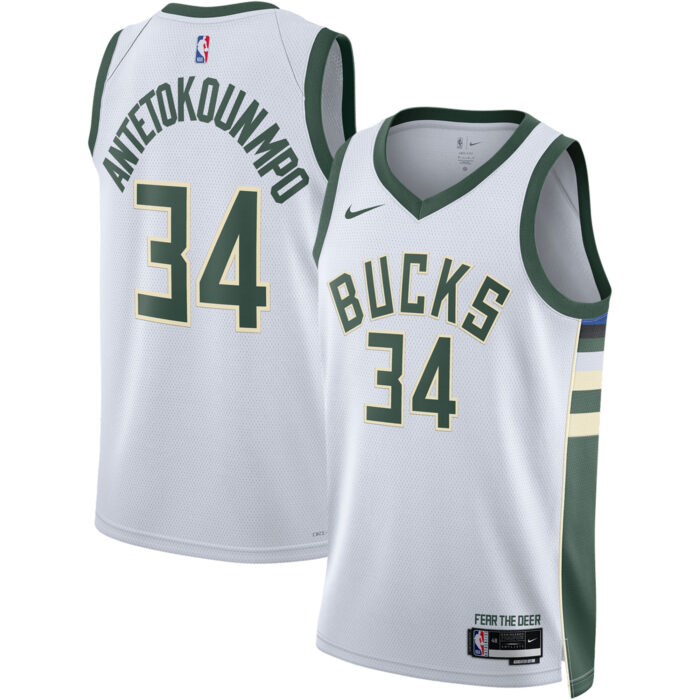 Unisex Milwaukee Bucks Giannis Antetokounmpo Nike White Swingman Jersey – Association Edition