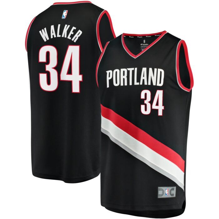 Men’s Portland Trail Blazers Jabari Walker Fanatics Black Fast Break Replica Jersey – Icon Edition