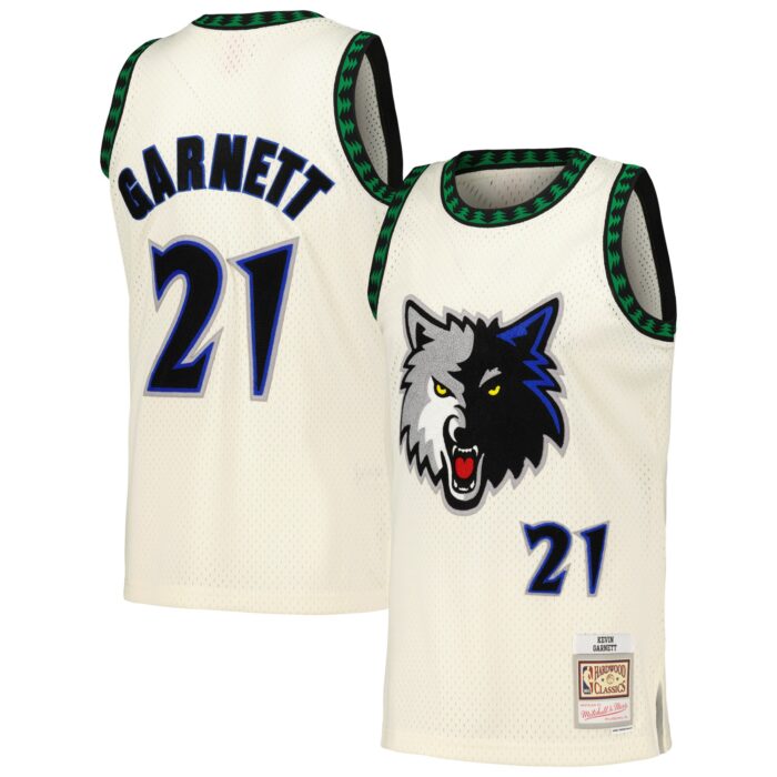 Men’s Minnesota Timberwolves Kevin Garnett Mitchell & Ness Cream Chainstitch Swingman Jersey
