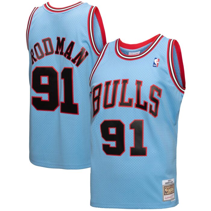 Men’s Chicago Bulls Dennis Rodman Mitchell & Ness Light Blue 1997-98 Hardwood Classics Reload 3.0 Swingman Jersey
