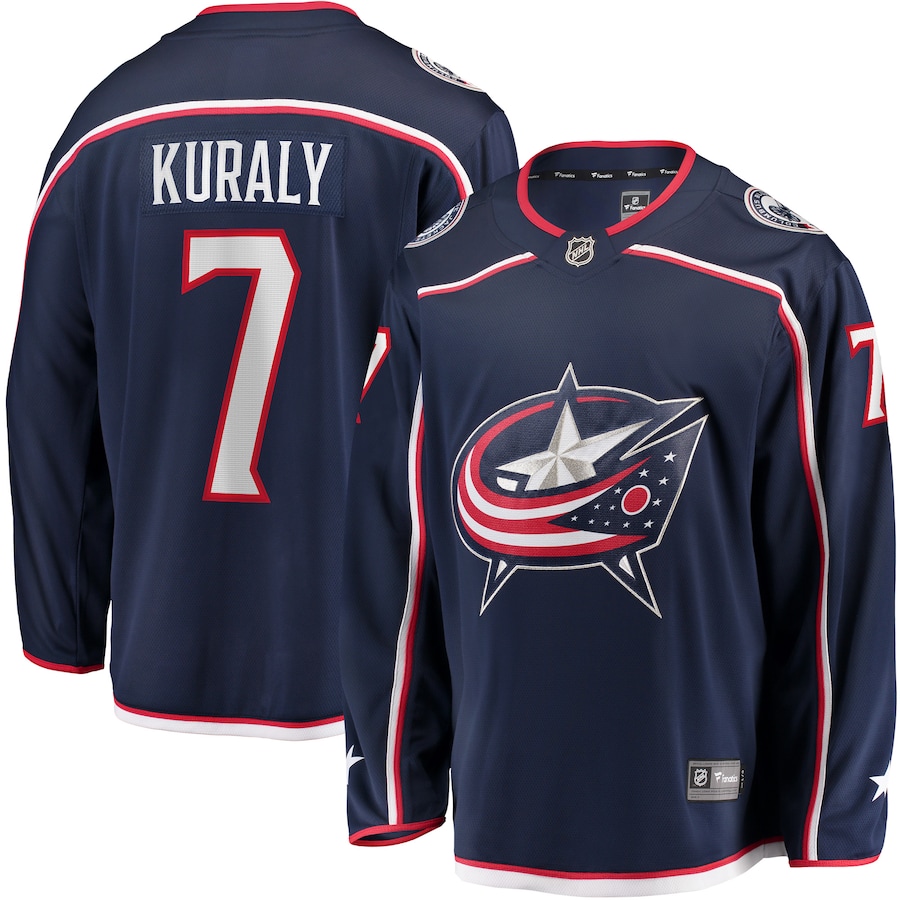 Men's Columbus Blue Jackets 7 Sean Kuraly Fanatics Branded Navy Home Breakaway Player Jersey