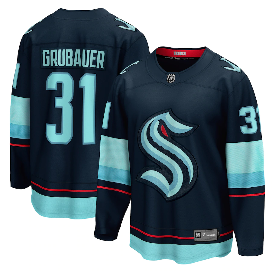 Men's Seattle Kraken 31 Philipp Grubauer Deep Sea Blue Home Premier Breakaway Player Jersey