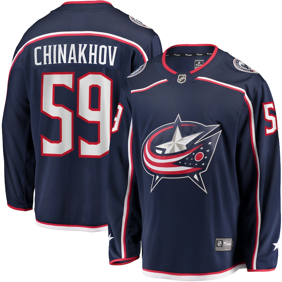 Men's Columbus Blue Jackets 59 Yegor Chinakhov Fanatics Branded Navy Home Breakaway Player Jersey