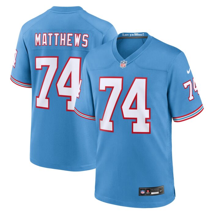 Men’s Tennessee Titans Bruce Matthews Nike Light Blue Oilers Throwback Retired Player Game Jersey
