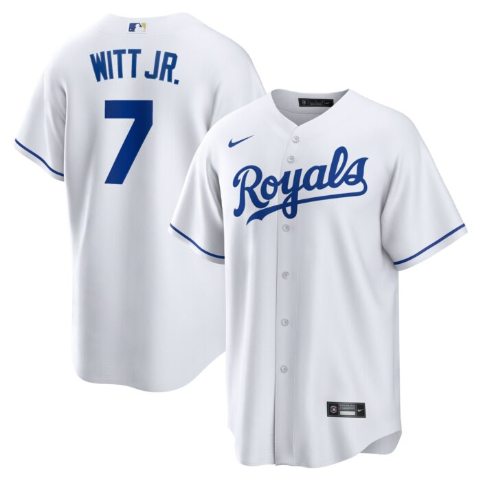 Men’s Kansas City Royals Bobby Witt Jr. Nike White Home Replica Player Jersey
