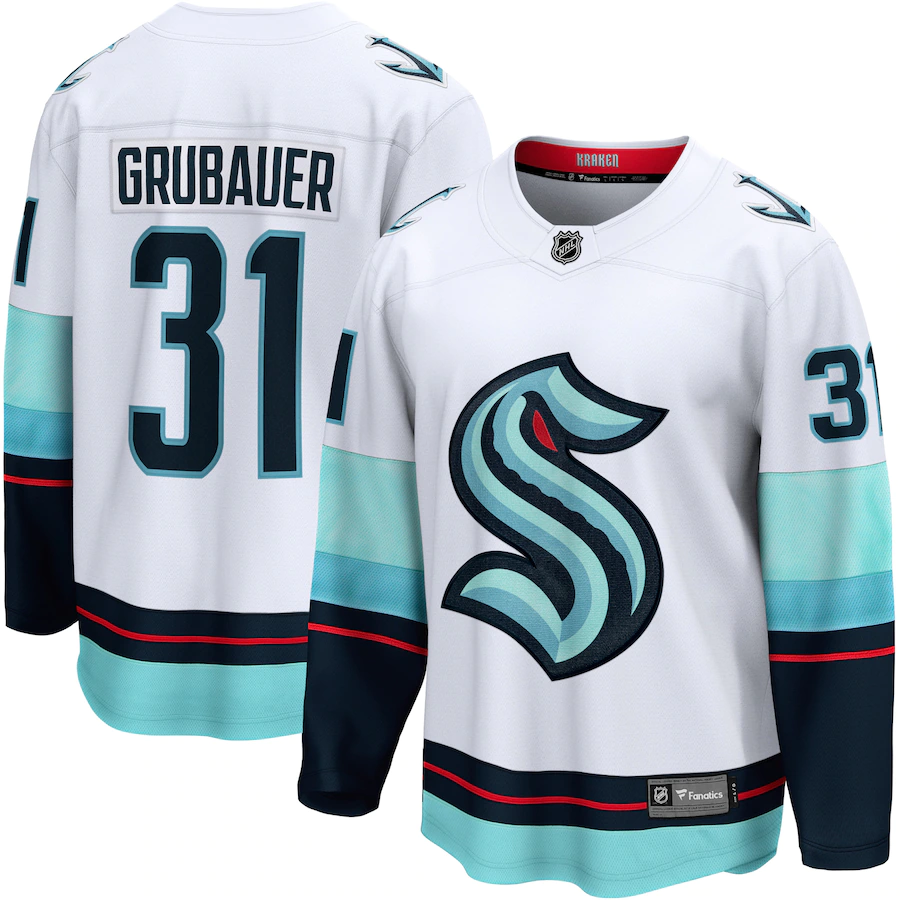 Men's Seattle Kraken 31 Philipp Grubauer White Away Premier Breakaway Player Jersey