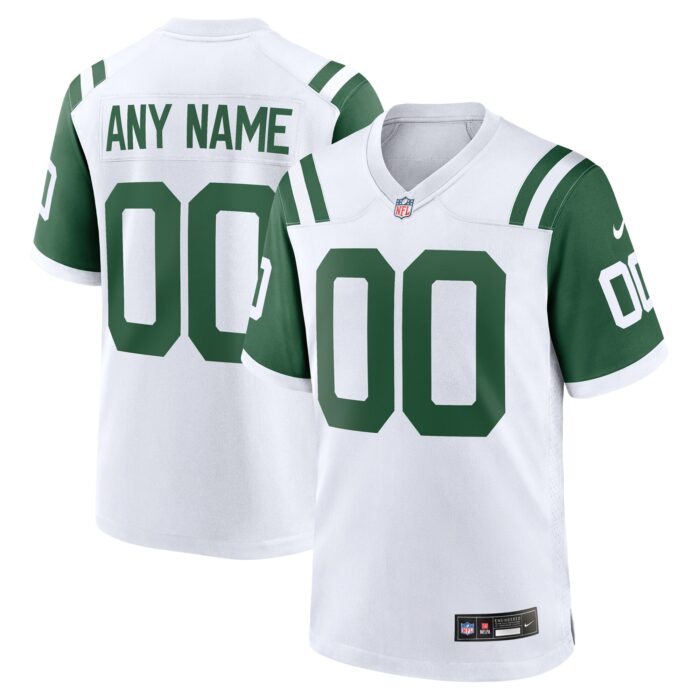 Men’s New York Jets Nike White Classic Alternate Custom Replica Jersey