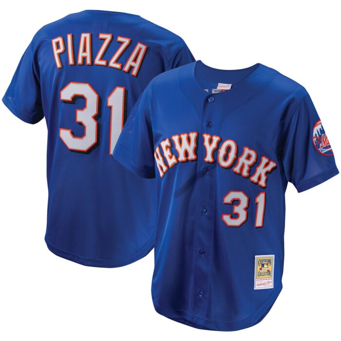 Men’s New York Mets Mike Piazza Mitchell & Ness Royal Cooperstown Collection Mesh Batting Practice Button-Up Jersey