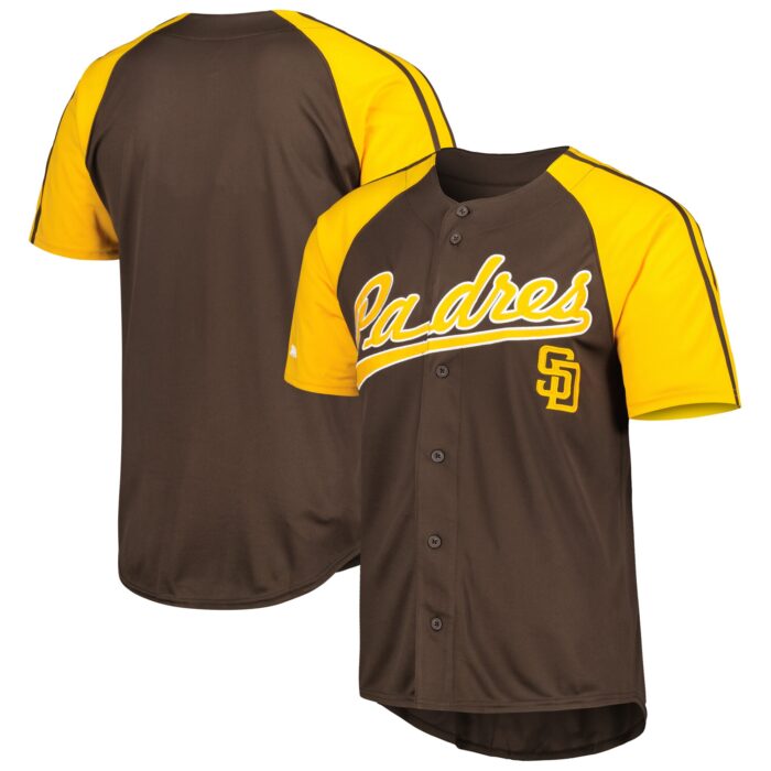 Men’s San Diego Padres Stitches Brown Button-Down Raglan Fashion Jersey